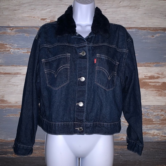 Levi’s vintage denim jacket with faux fur navy collar size M/L medium/large - Picture 5 of 9